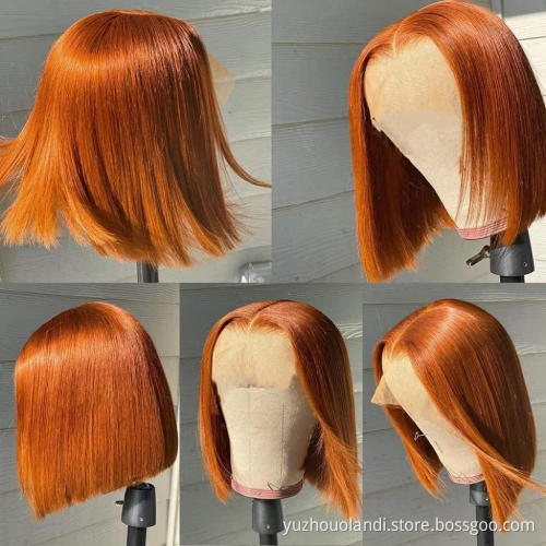 Orange Ginger Short Bob Remy Virgin Brazilian Human Bob Wigs For Women 180% Lace Front Human Hair Wigs Wholesale Vendor